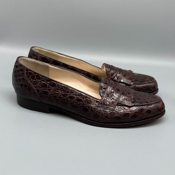 Giorgio Brutini Mens 9.5 Reddish Brown Crocodile Loafers Slip-On Low Top - Picture 1 of 9